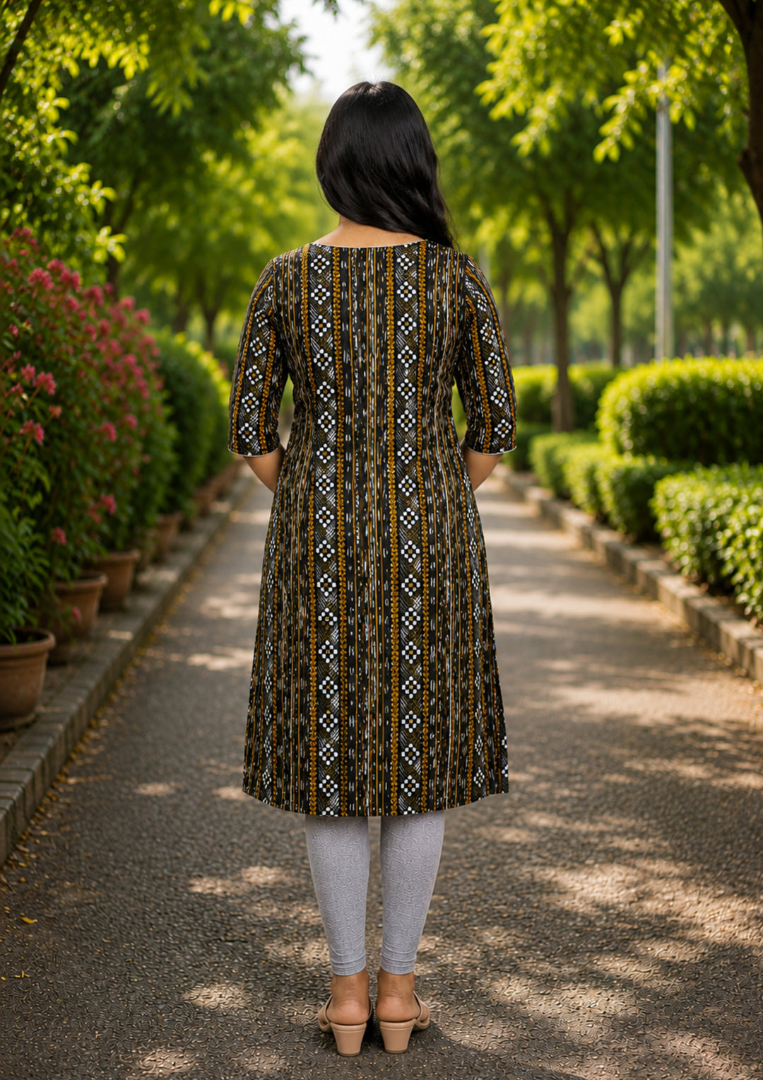 Sambalpuri Women's Kurti - Ebony Gold Heritage Kurti with Black