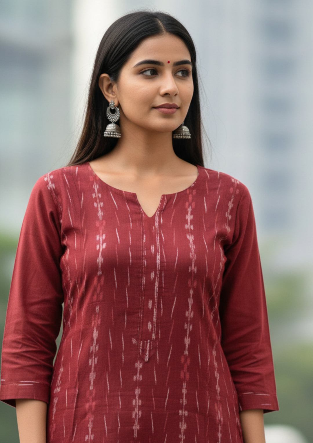 Sambalpuri Hand Woven Women's Straight Kurti in Maroon