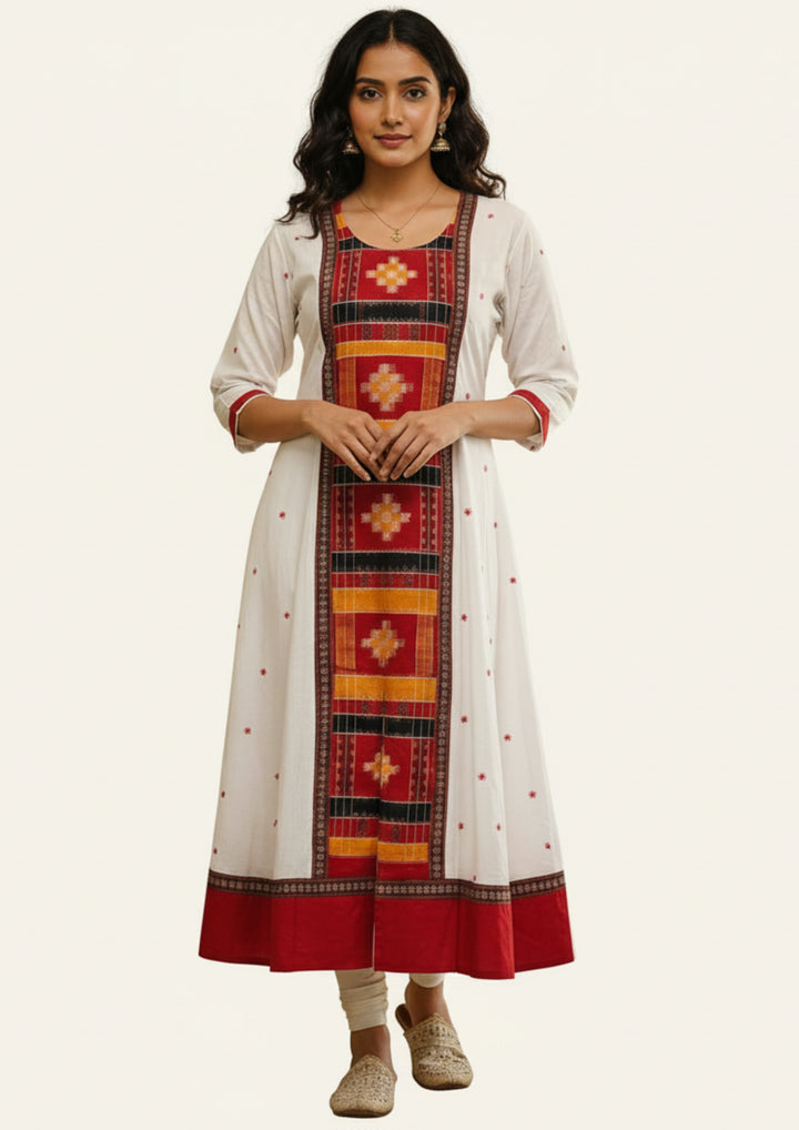 Sambalpuri Utkal Laxmi Heritage Gown – Yellow Red Pasapalli with White & Red Edition