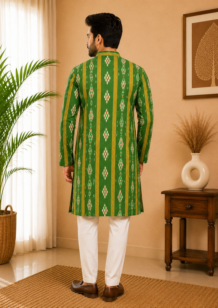 Sambalpuri Men's Long Kurta - Emerald Heritage Kurta