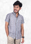 Hand-woven Sambalpuri Cotton Men's Half-sleeve Shirt in Grey