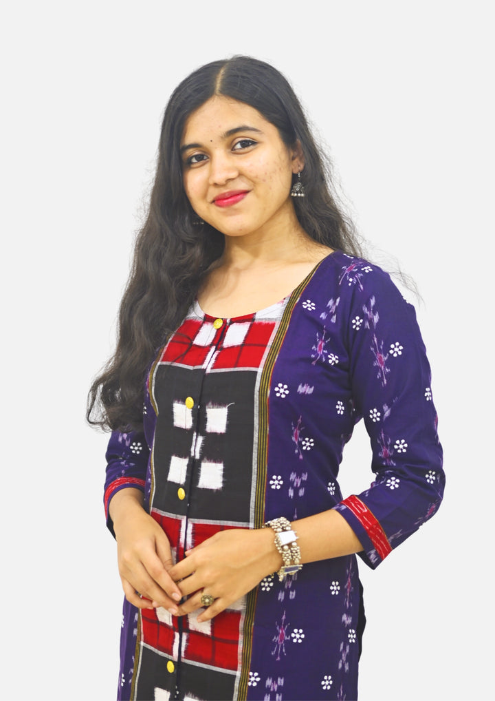 Straight Kurti - Pasapalli Motif with Blue Base