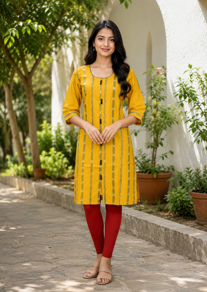 Sambalpuri Women's Kurti - Sunflower Glow Cotton Kurti