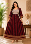 Sambalpuri Designer Flared Maroon Gown Sweetheart Neck with Black Tie Strap