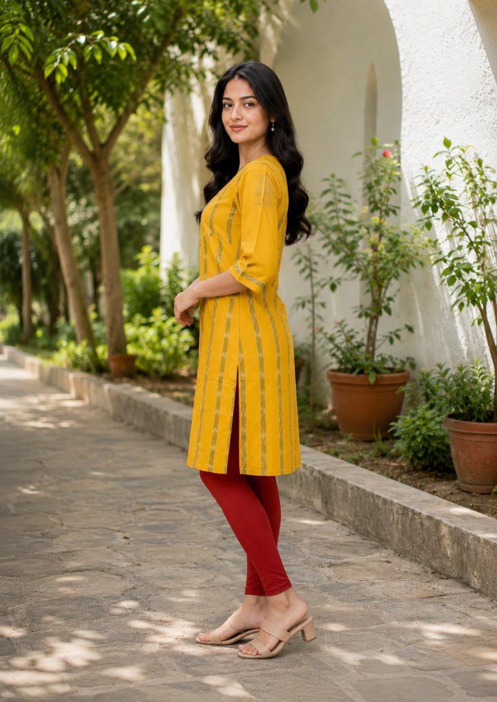 Sambalpuri Women's Kurti - Sunflower Glow Cotton Kurti