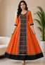 Sambalpuri Long Gown – Sunset Orange & Coffee Brown with Black Border