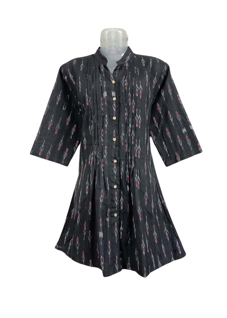 Sambalpuri Handloom Bud Design Cotton Tunic Top in Black