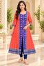 Women’s Coral Red & Royal Blue Sambalpuri-Inspired Designer Anarkali Kurti