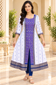 Women’s White & Royal Blue Sambalpuri Ikat-Inspired Flared Anarkali with Traditional Blue-Gold Border