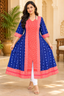 Women’s Royal Blue Sambalpuri Ikat Anarkali Kurti with Coral Pink Border
