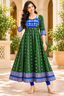 Women’s Emerald Green Sambalpuri-Inspired Ikat Anarkali Kurti with Royal Blue Border