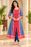 Women’s Royal Blue Sambalpuri Ikat-Inspired Anarkali with Coral Red Border