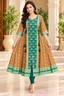 Women’s Brown and Emerald Green Sambalpuri Ikat-Inspired Anarkali Kurti with Traditional Green Border