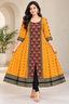 Women’s Mustard Yellow &amp; Maroon Sambalpuri-Inspired Designer Anarkali Kurti