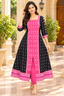Women’s Black & Fuchsia Pink Sambalpuri Ikat-Inspired Flared Anarkali Kurti with Traditional Pink Border