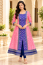 Women’s Pink Sambalpuri Ikat-Inspired Flared Anarkali with Royal Blue Border
