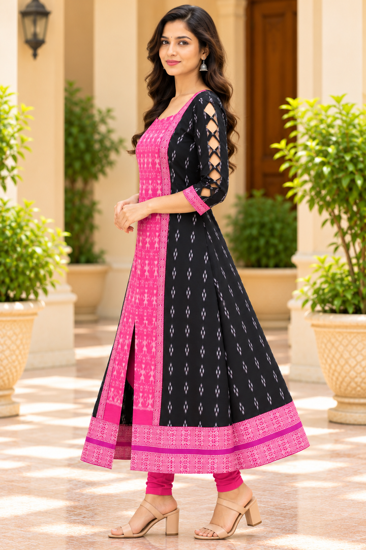 Women’s Black &amp; Fuchsia Pink Sambalpuri-Inspired Designer Anarkali