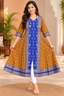 Women’s Mustard Yellow Sambalpuri Ikat Anarkali Kurti with Royal Blue Border
