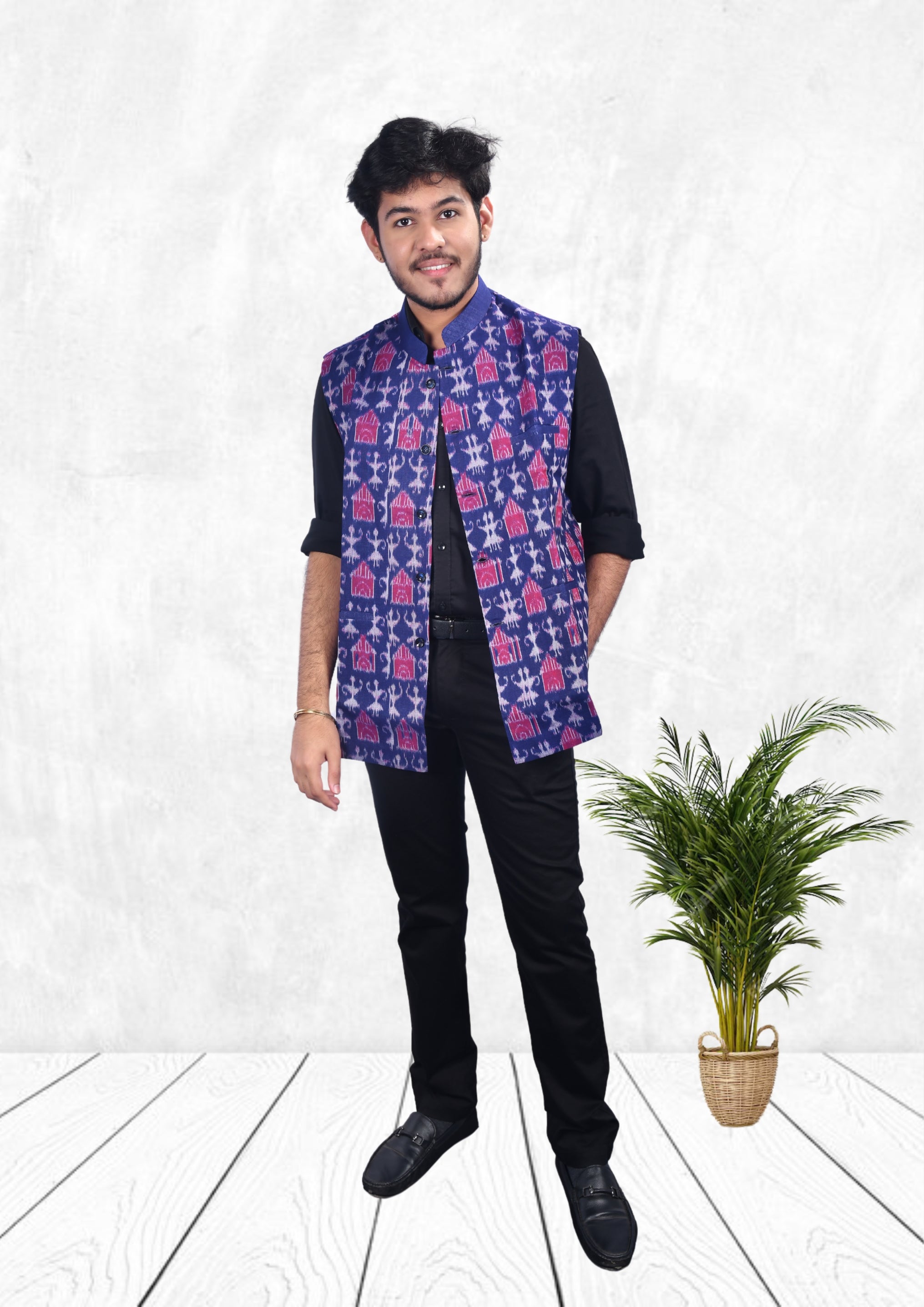 VortexIQ Men's Blue Ethnic Half Jacket - Smart Style – ShreeHive