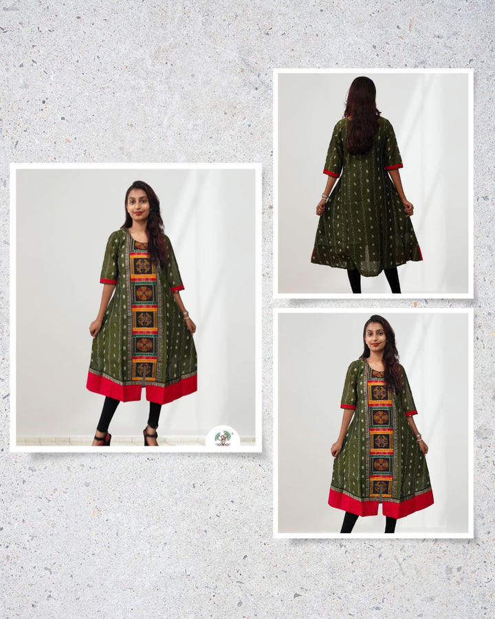 Authentic Sambalpuri Queens Design Women Kurta Mehendi