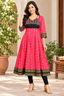 Women’s Pink Sambalpuri Ikat Anarkali Kurti with Black and Antique Gold Border
