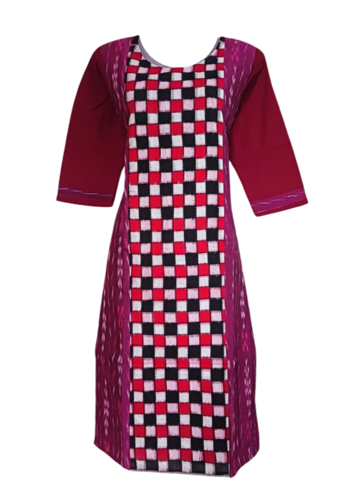 Hand-woven Sambalpuri Sapta Design Cotton Kurta in Multicolour