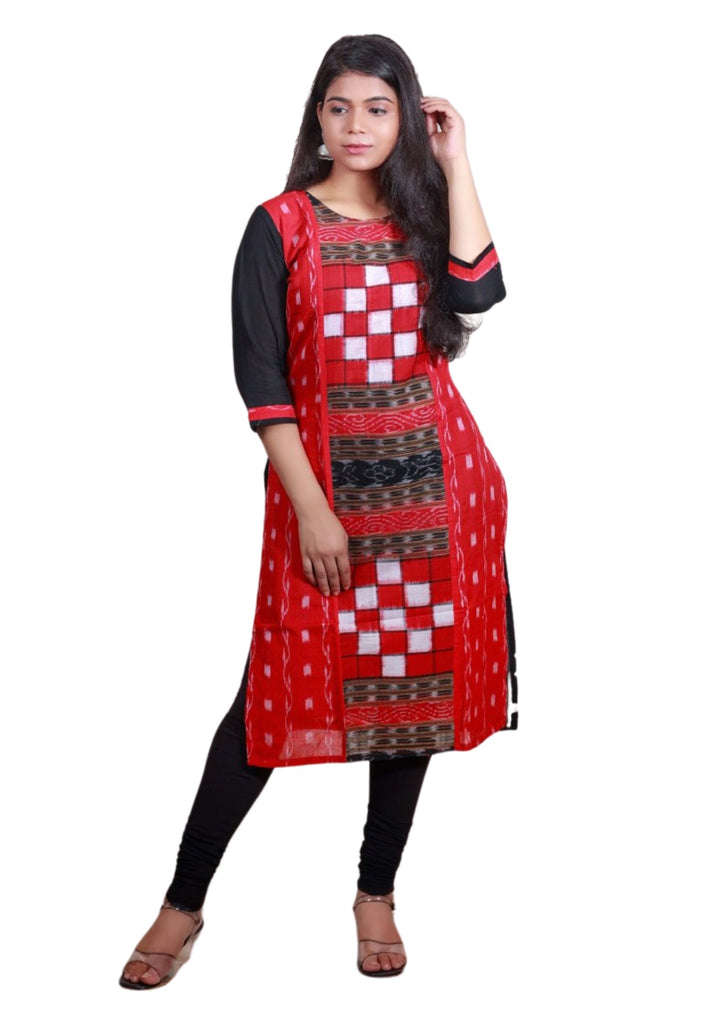 Sambalpuri Women's Kurti - Hand-woven Red Bichitrapuri Design