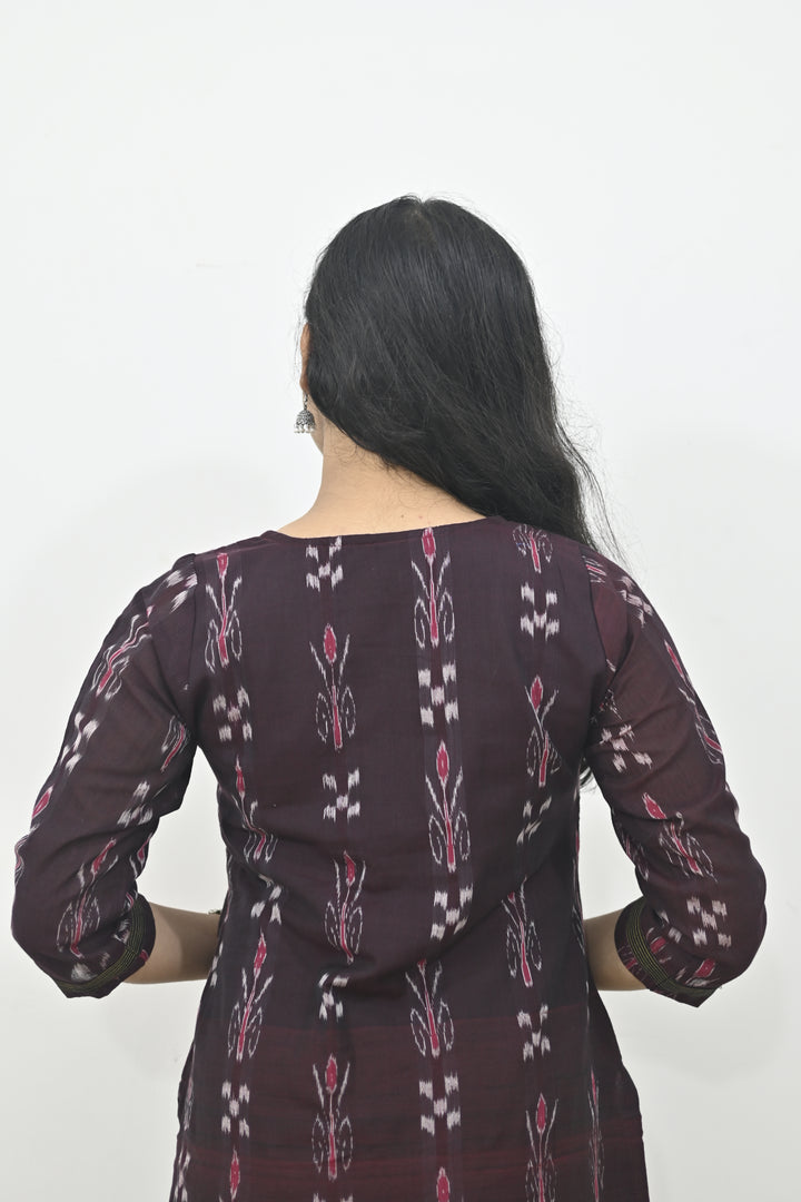 Straight Kurti - Pasapalli Motif with Maroon Base