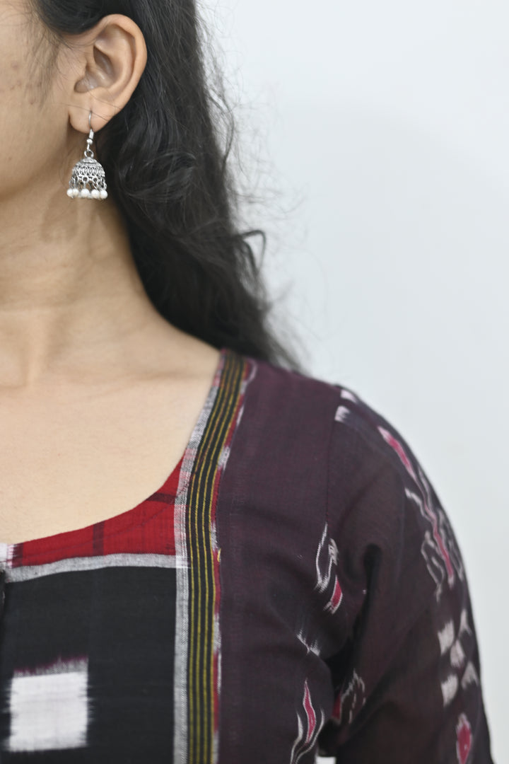 Straight Kurti - Pasapalli Motif with Maroon Base