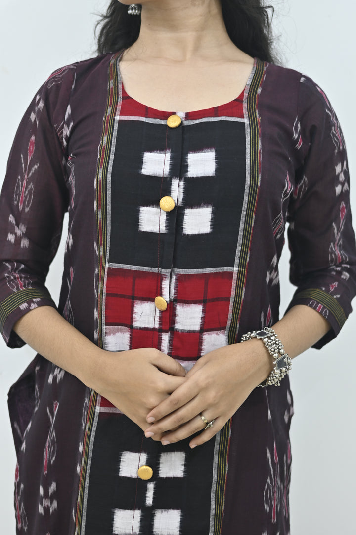 Straight Kurti - Pasapalli Motif with Maroon Base