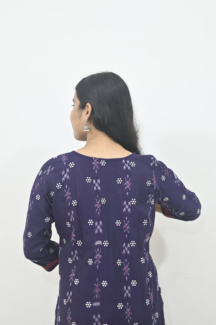 Straight Kurti - Pasapalli Motif with Blue Base