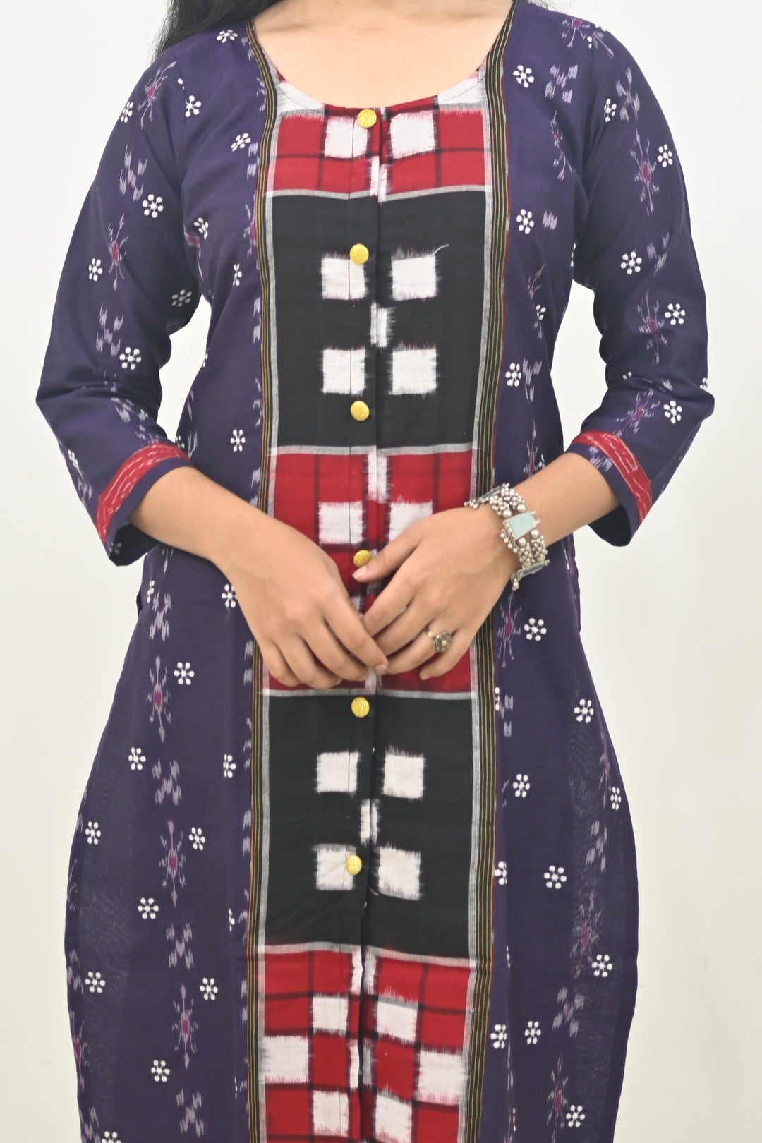 Straight Kurti - Pasapalli Motif with Blue Base