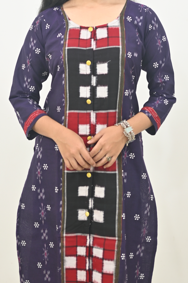 Straight Kurti - Pasapalli Motif with Blue Base
