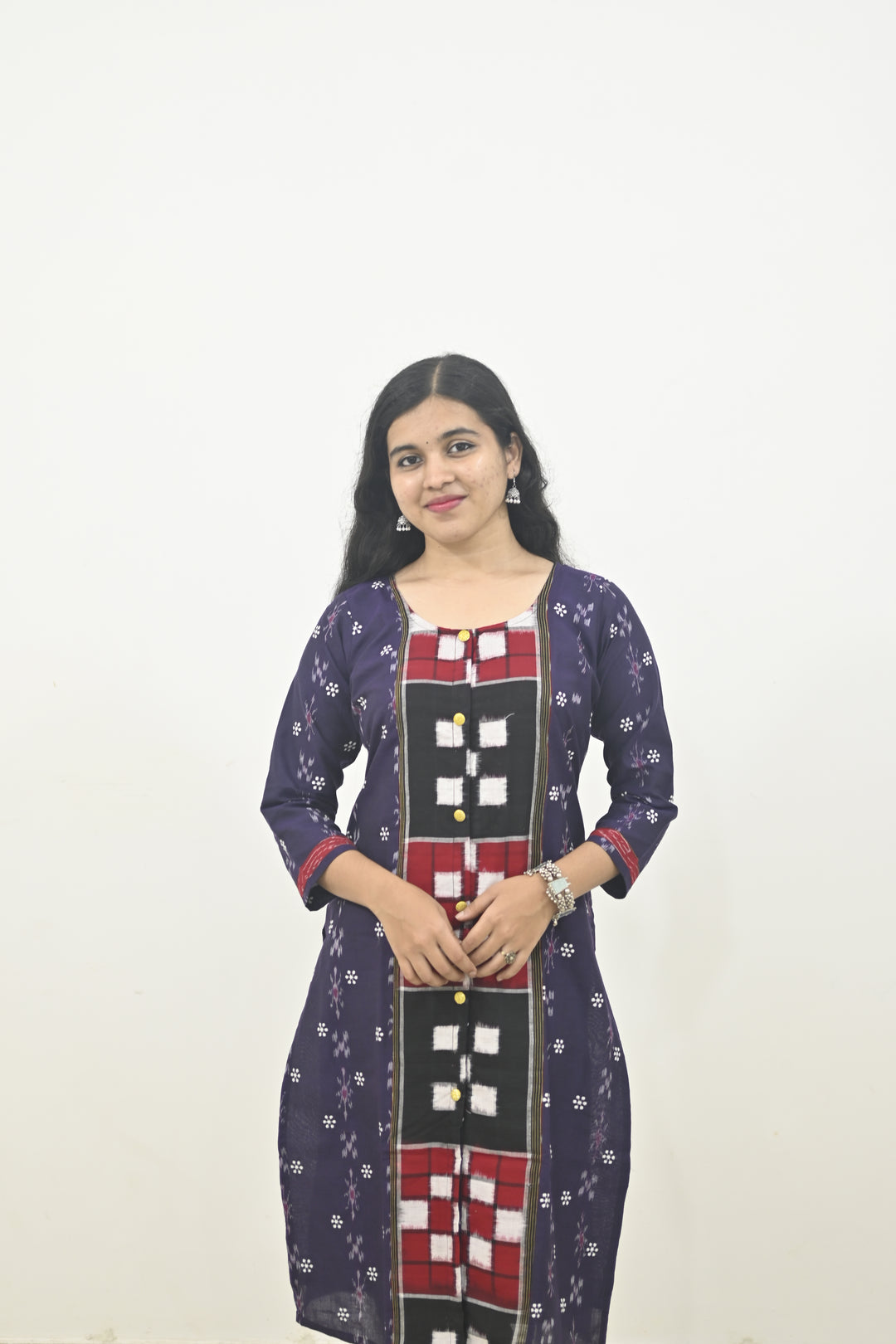 Straight Kurti - Pasapalli Motif with Blue Base