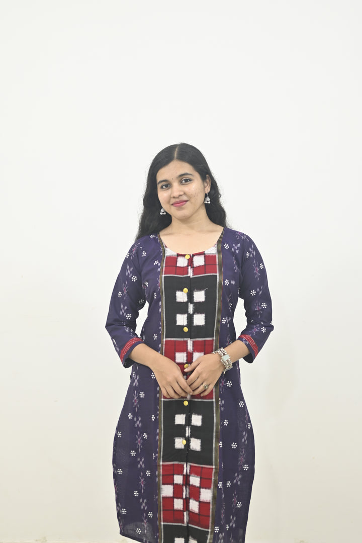 Straight Kurti - Pasapalli Motif with Blue Base