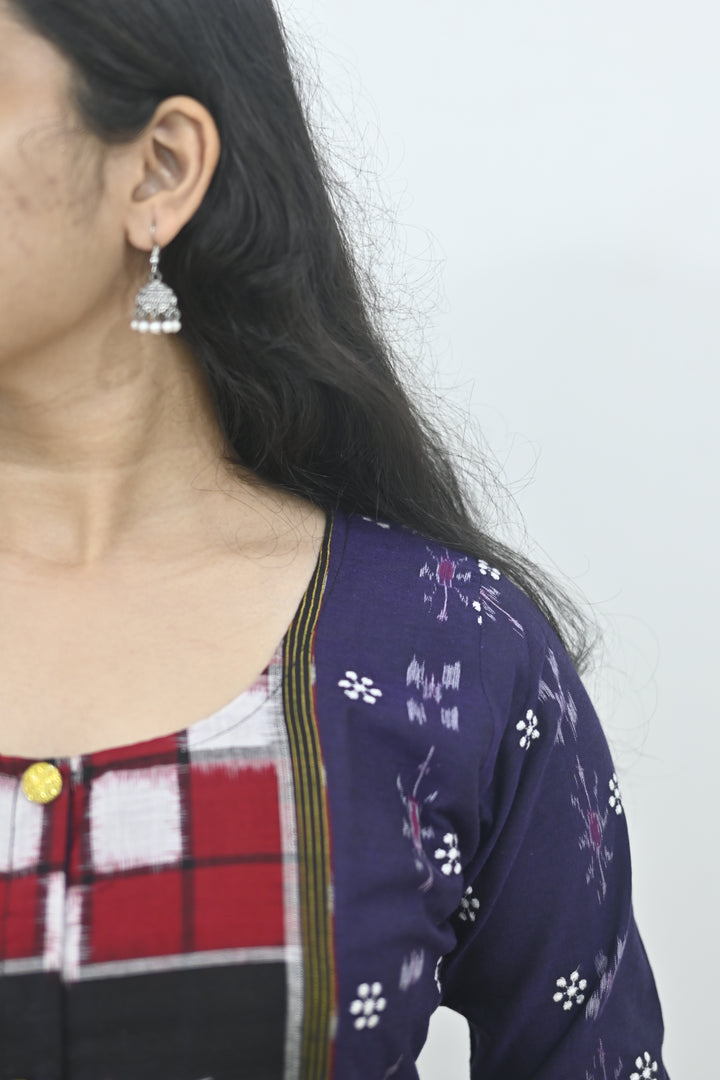 Straight Kurti - Pasapalli Motif with Blue Base