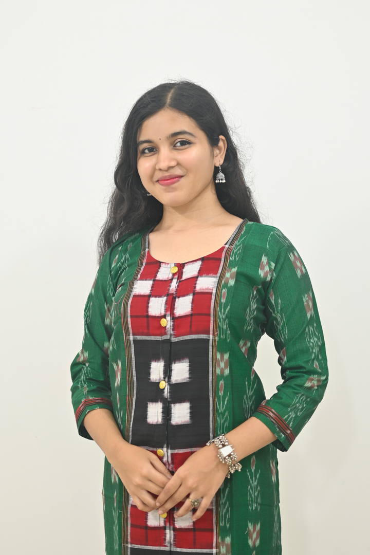 Straight Kurti - Pasapalli Motif with Green Base