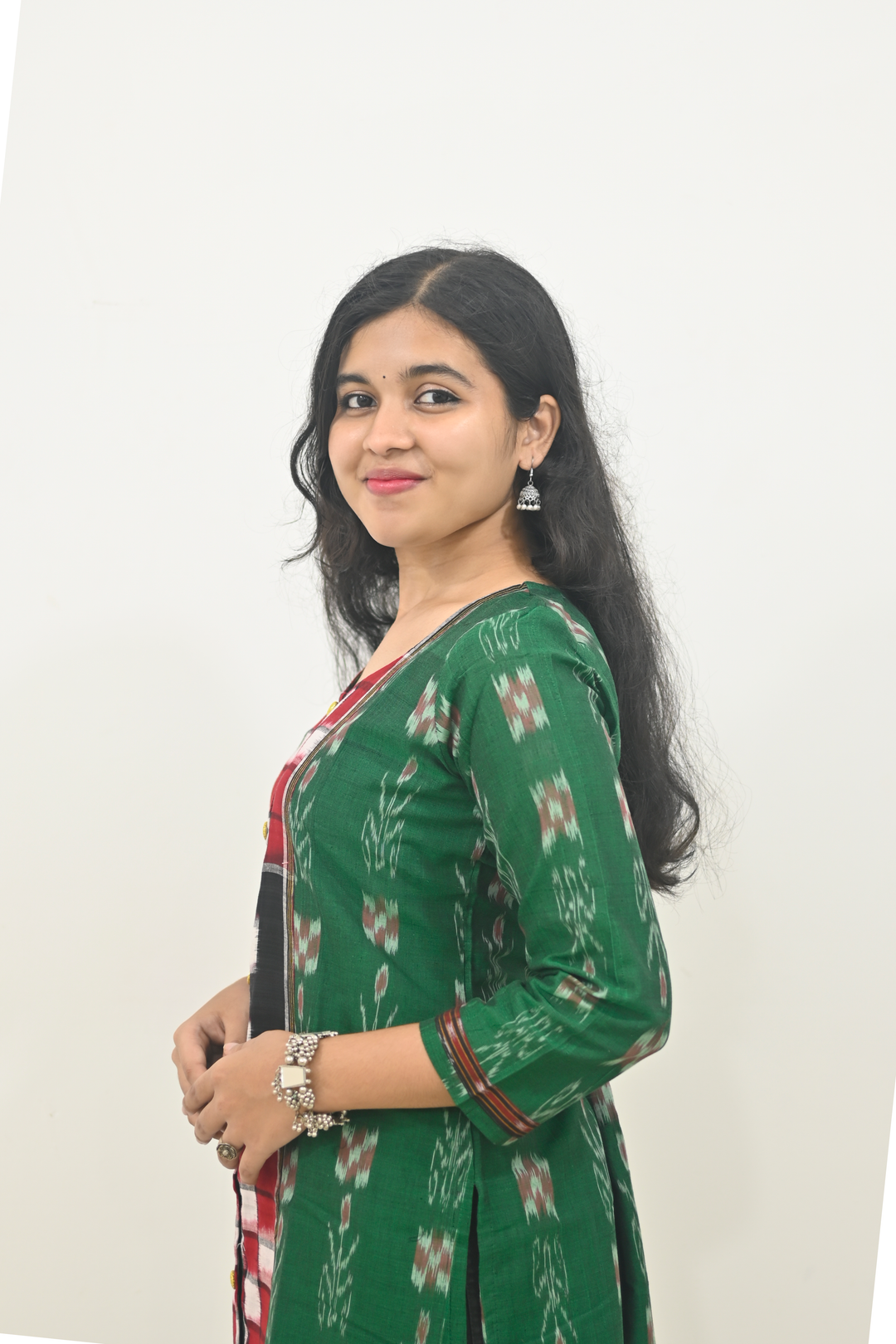 Straight Kurti - Pasapalli Motif with Green Base