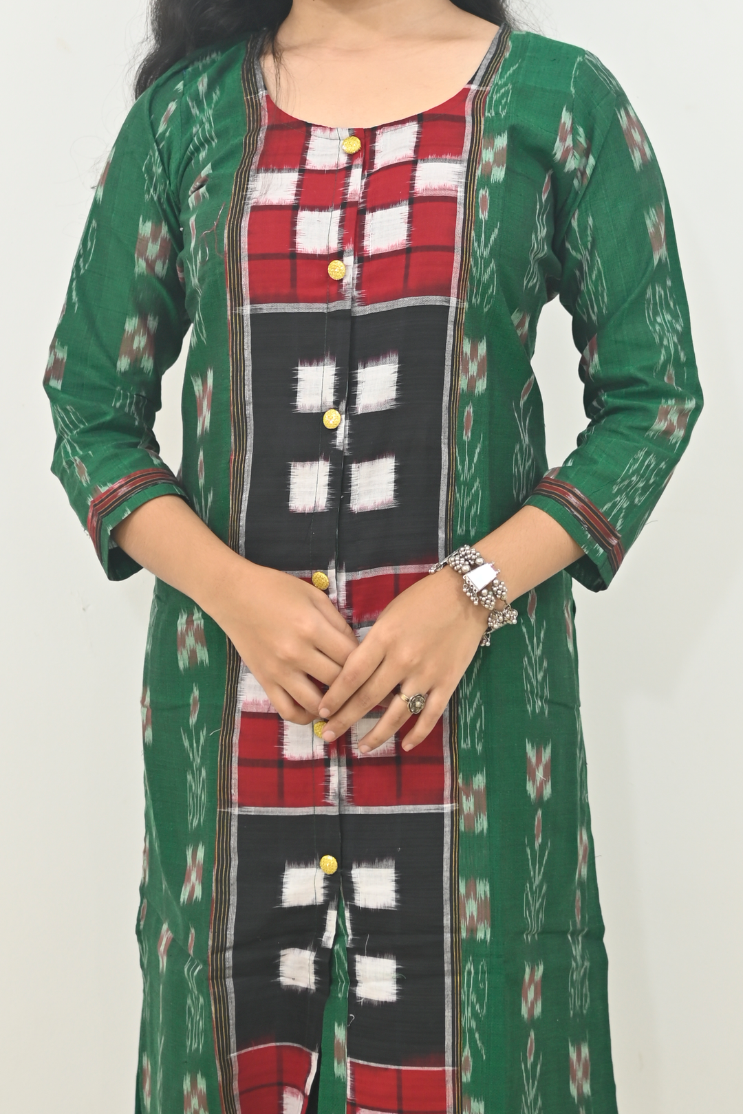 Straight Kurti - Pasapalli Motif with Green Base