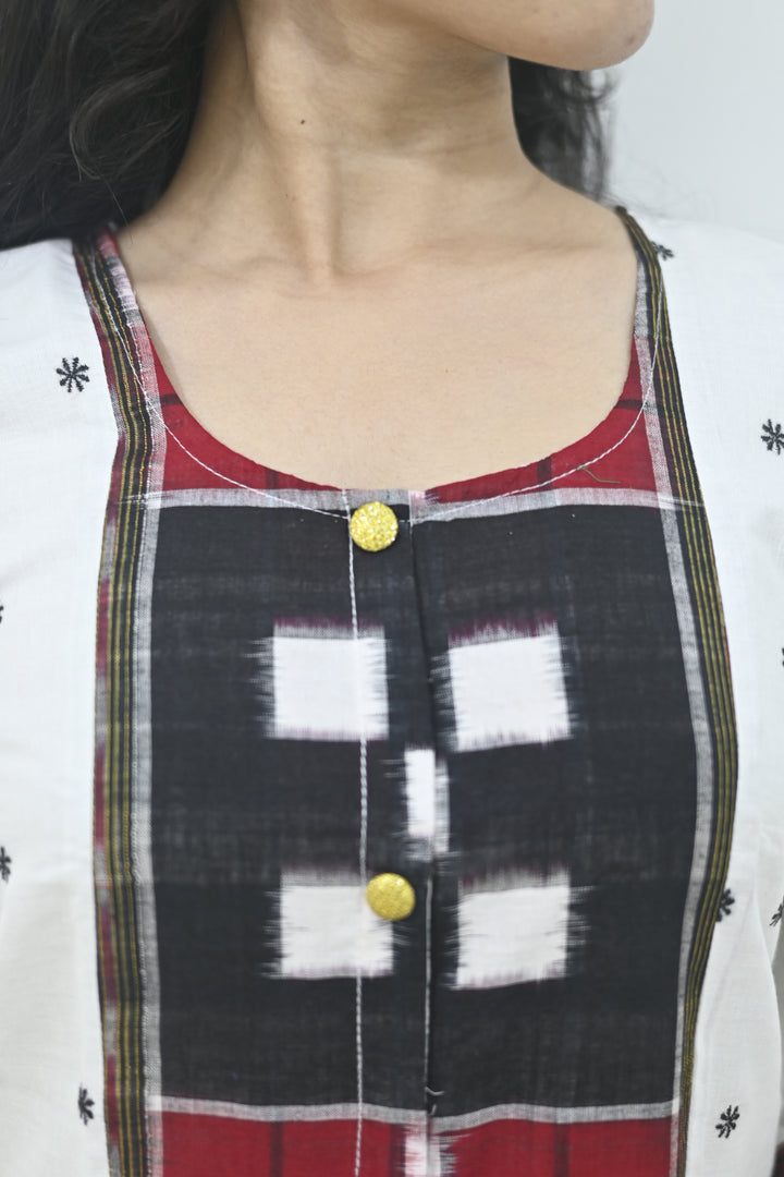 Straight Kurti - Pasapalli Motif with White Base