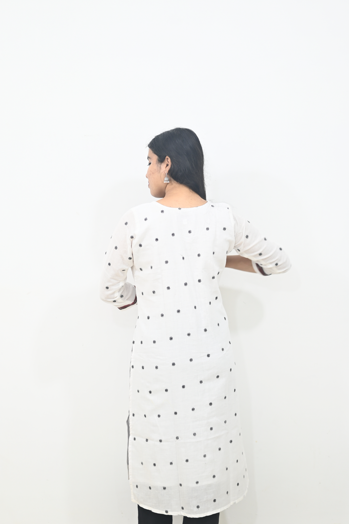 Straight Kurti - Pasapalli Motif with White Base