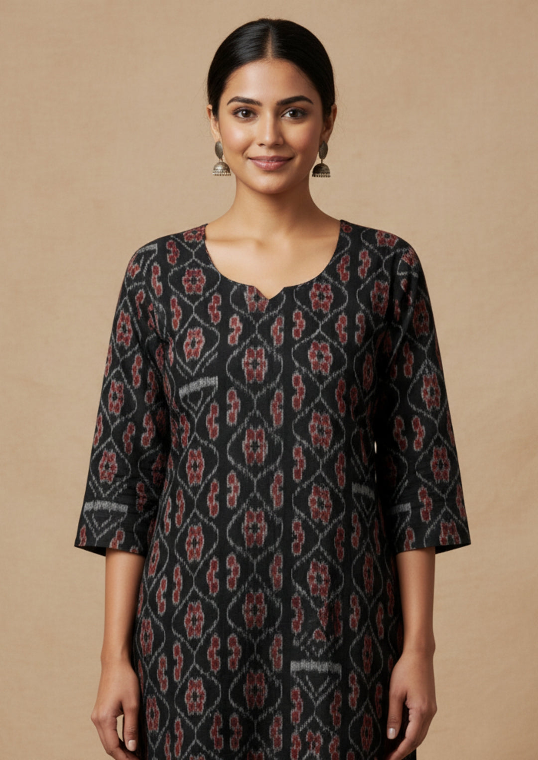 Sambalpuri Women's Kurti -   Black Paper Heritage Design Ikkat Kurti