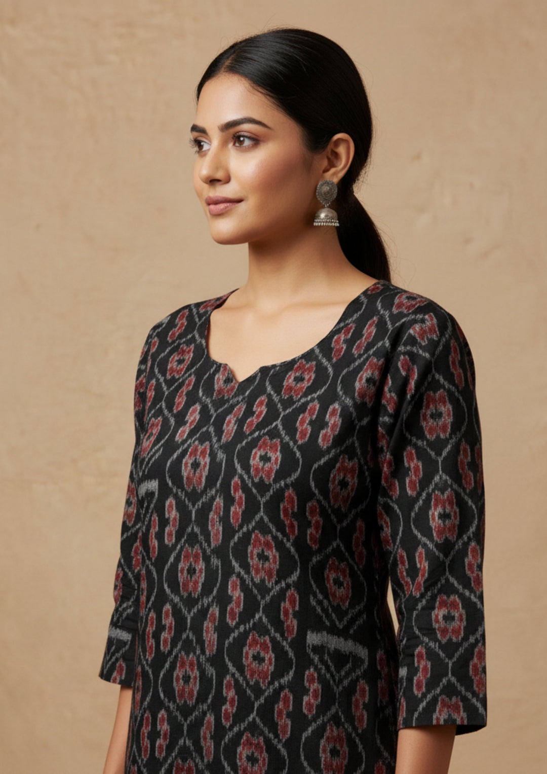 Sambalpuri Women's Kurti -   Black Paper Heritage Design Ikkat Kurti