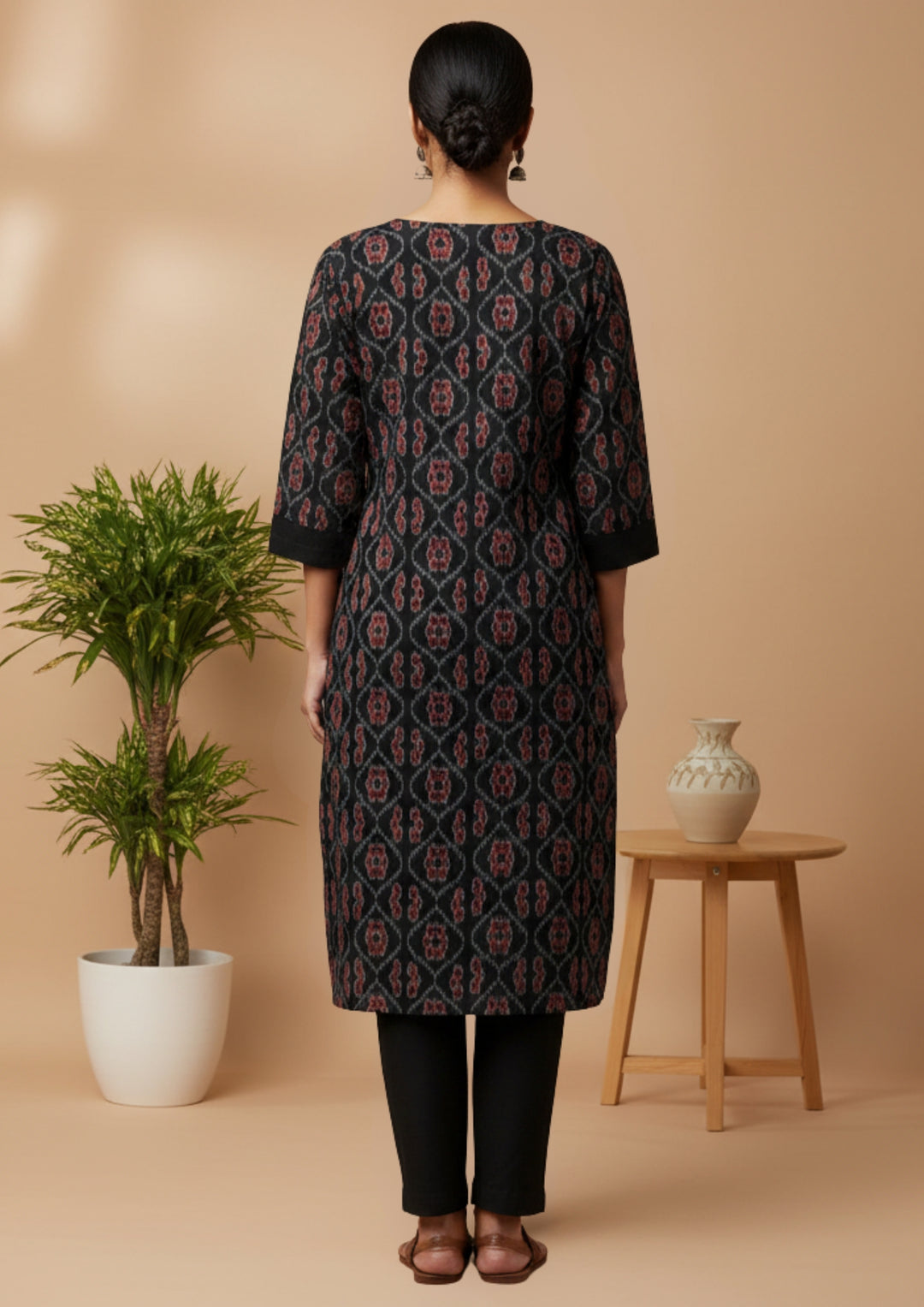Sambalpuri Women's Kurti -   Black Paper Heritage Design Ikkat Kurti