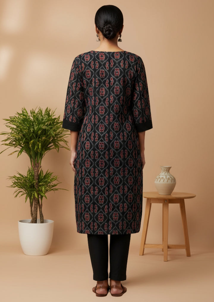 Sambalpuri Women's Kurti -   Black Paper Heritage Design Ikkat Kurti