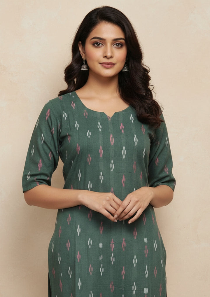 Sambalpuri Women's Kurti -   Green  Small Pasapalli Design Ikkat Kurti