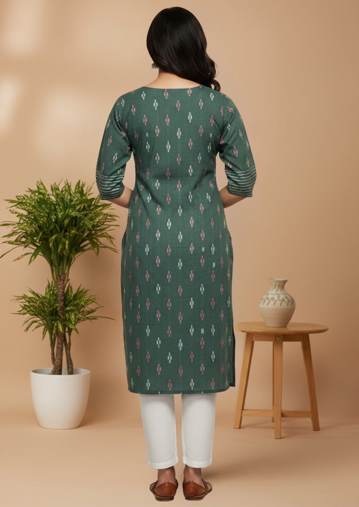 Sambalpuri Women's Kurti -   Green  Small Pasapalli Design Ikkat Kurti
