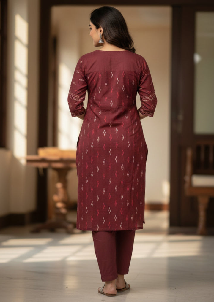 Sambalpuri Women's Kurti -   Maroon Small Pasapalli Design Ikkat Kurti
