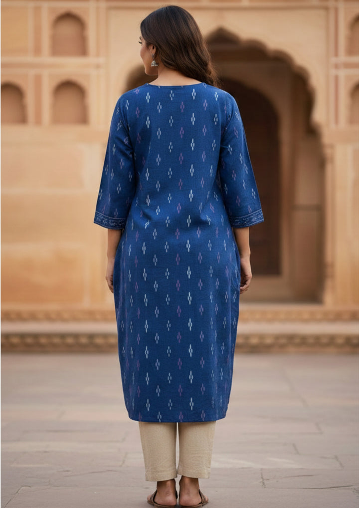 Sambalpuri Women's Kurti -   Blue Small Pasapalli Design Ikkat Kurti