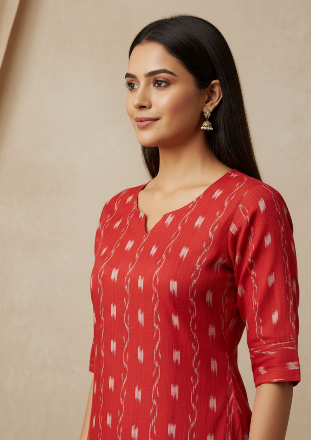 Sambalpuri Women's Kurti - Red Dali Tippa Design ikkat Kurti